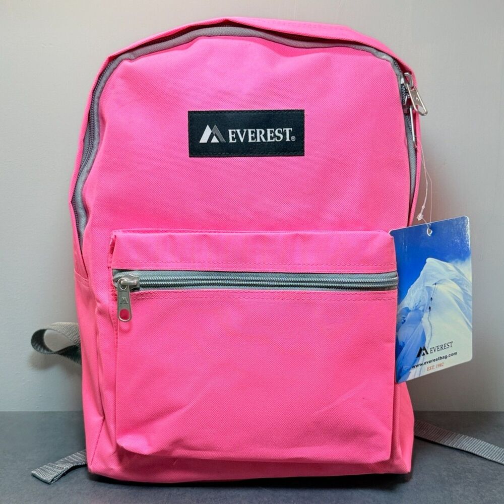 Everest Backpack Medium Bright Pink Gray School Travel Bag NWT